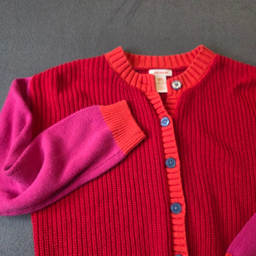Joe Fresh Kids Colorblock Ribbed Knit Cardigan Red Pink Size 7-8